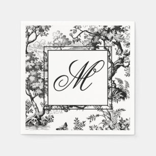 Serviette En Papier Monogramme de chinoiserie noir vintage