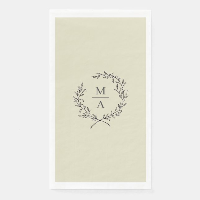 Serviette En Papier Monogramme de couronne de laurier beige neutre (Devant)