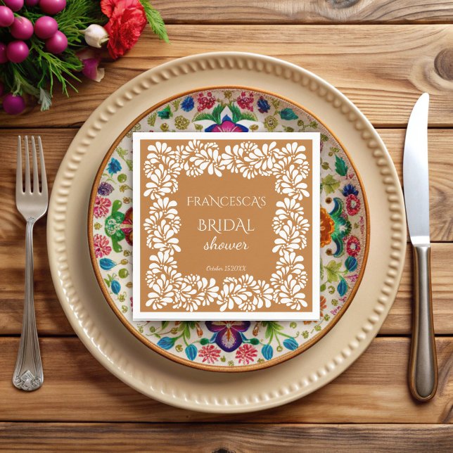 Serviette En Papier Monogramme de douche de mariée en terre cuite tala (Mexican talavera terracotta bridal shower monogrammed printed napkins template personalized decor)
