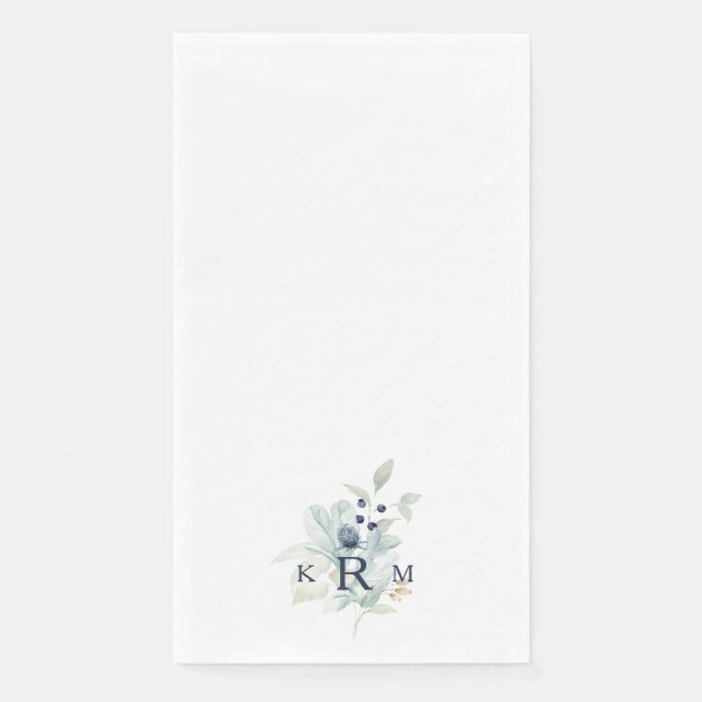 Serviette En Papier Monogramme de feuillage aquarelle (Devant)