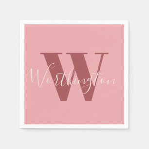 Serviette En Papier Monogramme de fille et nom rose roux