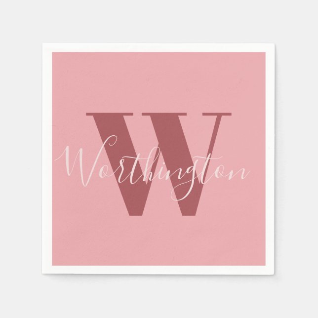 Serviette En Papier Monogramme de fille et nom rose roux (Devant)