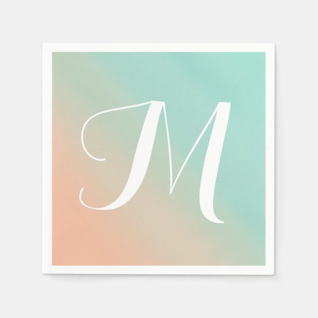 Serviette En Papier Monogramme de fond ombre de menthe et de pêche (Devant)