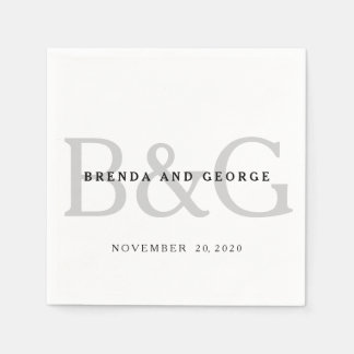 Serviette En Papier Monogramme de gris argenté épousant les serviettes