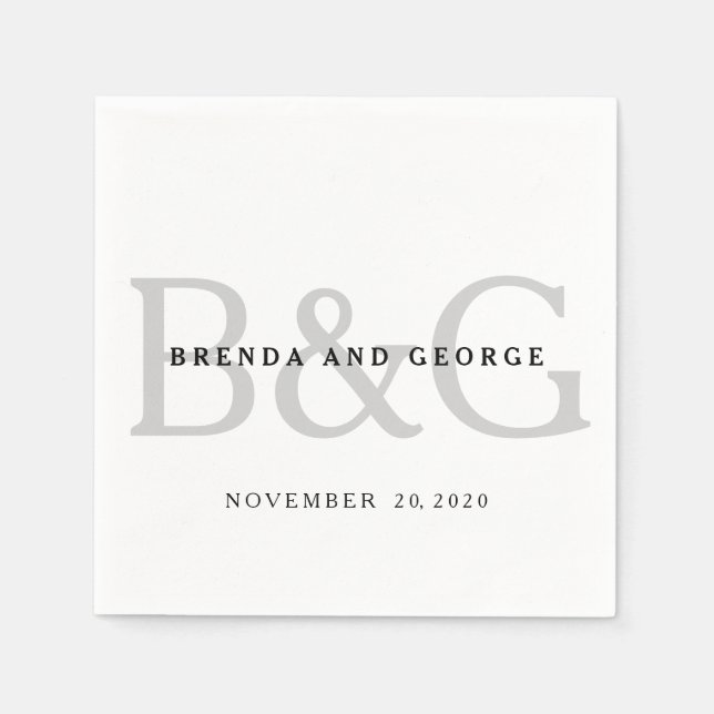 Serviette En Papier Monogramme de gris argenté épousant les serviettes (Devant)