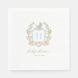 Serviette En Papier Monogramme de la crête de bébé Baby shower bleu