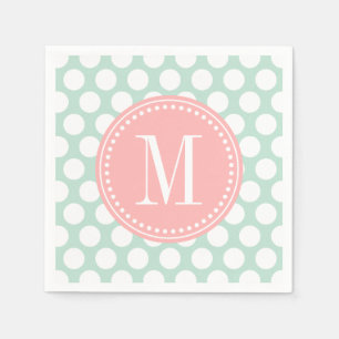 Serviette En Papier Monogramme de la menthe chic et des grands points