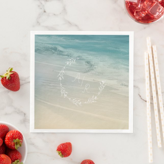 Serviette En Papier Monogramme de l'événement plage (En situation)