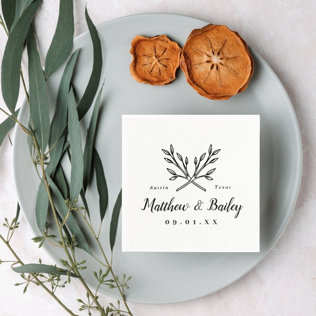 Serviette En Papier Monogramme de mariage aux branches rustiques (Créateur téléchargé)