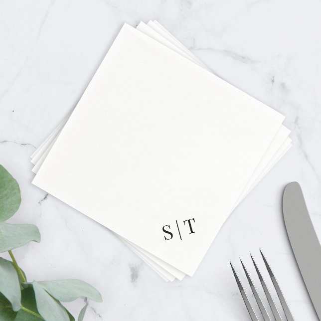 Serviette En Papier Monogramme de mariage couleur blanc et noir (Créateur téléchargé)