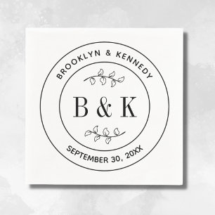 Serviette En Papier Monogramme de mariage couple nom floral botanique 