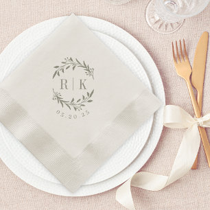 Serviette En Papier Monogramme de Mariage de germes de bois rustique