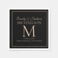Monogramme de mariage élégant noir et or