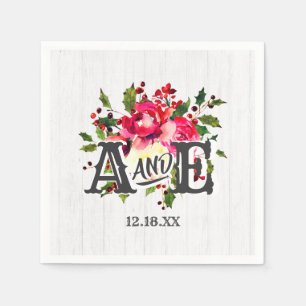 Serviette En Papier Monogramme de Mariage en bois blanc creux d'hiver 