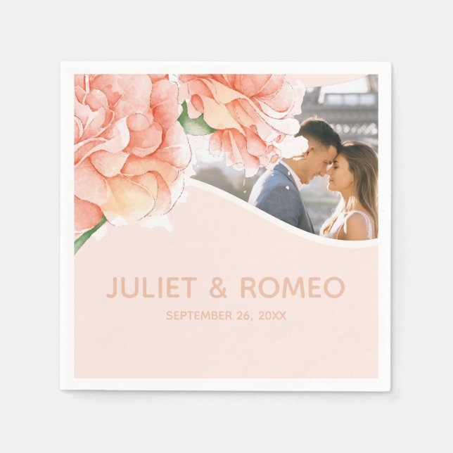 Serviette En Papier Monogramme de mariage floral élégant (Devant)
