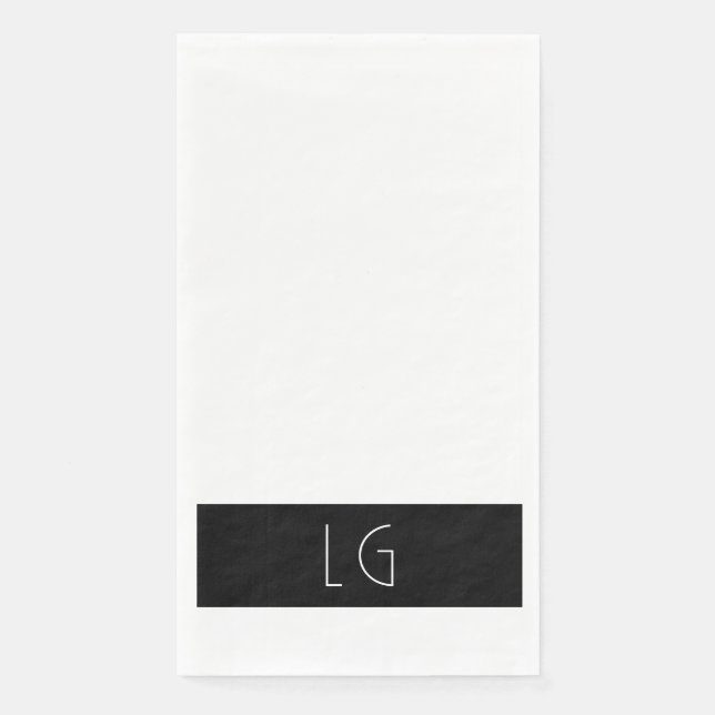 Serviette En Papier Monogramme de mariage minimal moderne noir et blan (Devant)