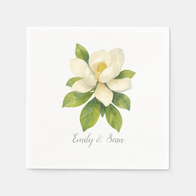 Serviette En Papier Monogramme de mariage personnalisé Fleur de Magnol (Devant)