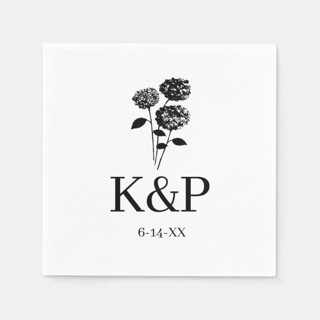 Serviette En Papier Monogramme de mariage personnalisé Hydrangea Nom G (Devant)