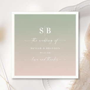 Serviette En Papier Monogramme de mariage rose pâle vert feuille ombré