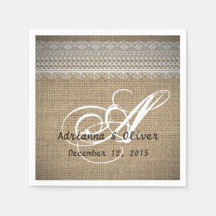Serviette En Papier Monogramme de mariage rustique campagne toile de j