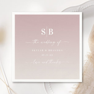 Serviette En Papier Monogramme de mariage Soft Ombre Mauve Rose Blanc 