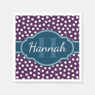 Serviette En Papier Monogramme de marine Motif pourpre blanc pointillé