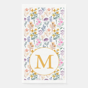 Serviette En Papier Monogramme de motif aquarelle de fleurs printanièr