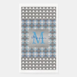 Serviette En Papier Monogramme de Motif de points Polka blanc, bleu et