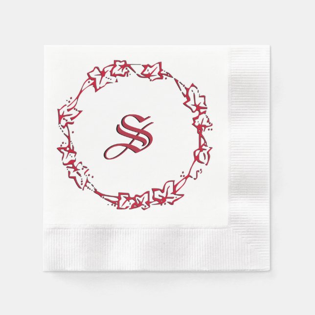 Serviette En Papier Monogramme de Noël Rouge (Devant)