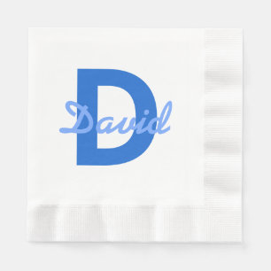 Serviette En Papier Monogramme de nom blanc bleu foncé et clair modifi