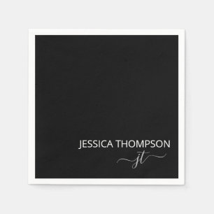 Serviette En Papier Monogramme de nom de script simple noir moderne Co