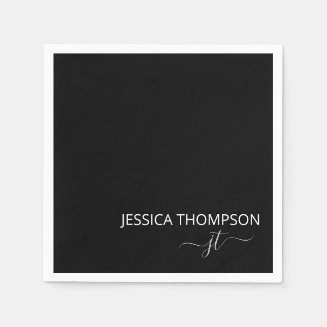 Serviette En Papier Monogramme de nom de script simple noir moderne Co (Devant)