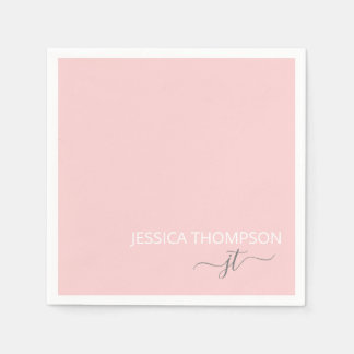 Serviette En Papier Monogramme de nom de script simple rose moderne