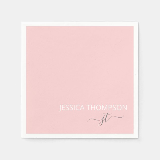 Serviette En Papier Monogramme de nom de script simple rose moderne  (Devant)
