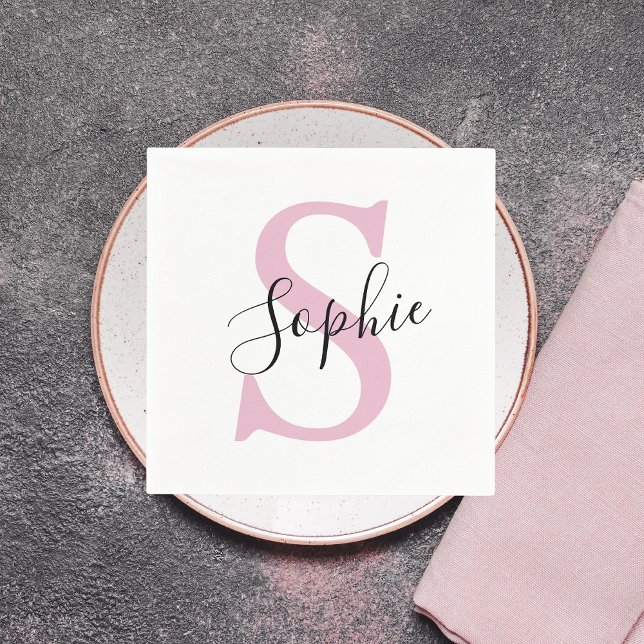 Serviette En Papier Monogramme de nom personnalisé rose moderne (Créateur téléchargé)
