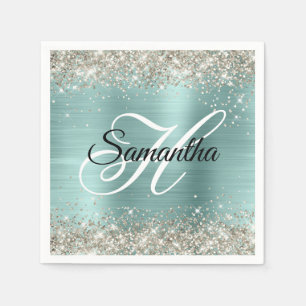 Serviette En Papier Monogramme de papier d'aluminium Turquoise pâle Pa