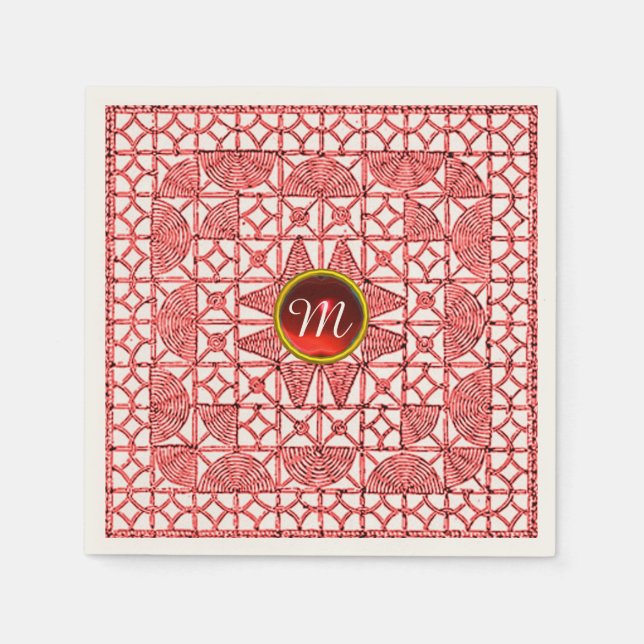 SERVIETTE EN PAPIER MONOGRAMME DE PIERRE ROUGE BLANC GEM LACE (Devant)