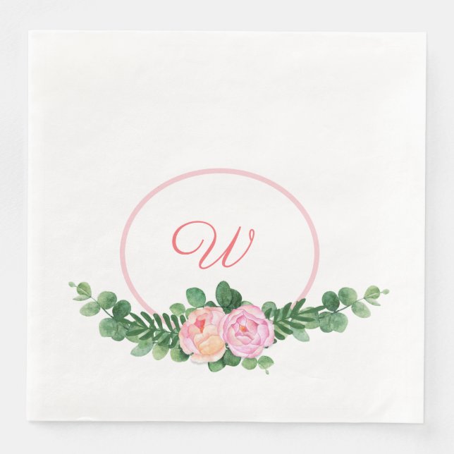 Serviette En Papier Monogramme de pivoine Swag (Devant)
