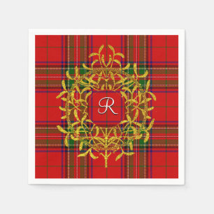 Serviette En Papier Monogramme de plaid de Stewart de gui d'or