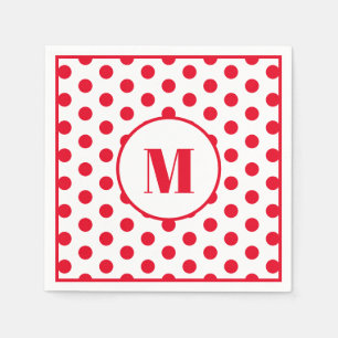 Serviette En Papier Monogramme de point de polka - points rouges initi