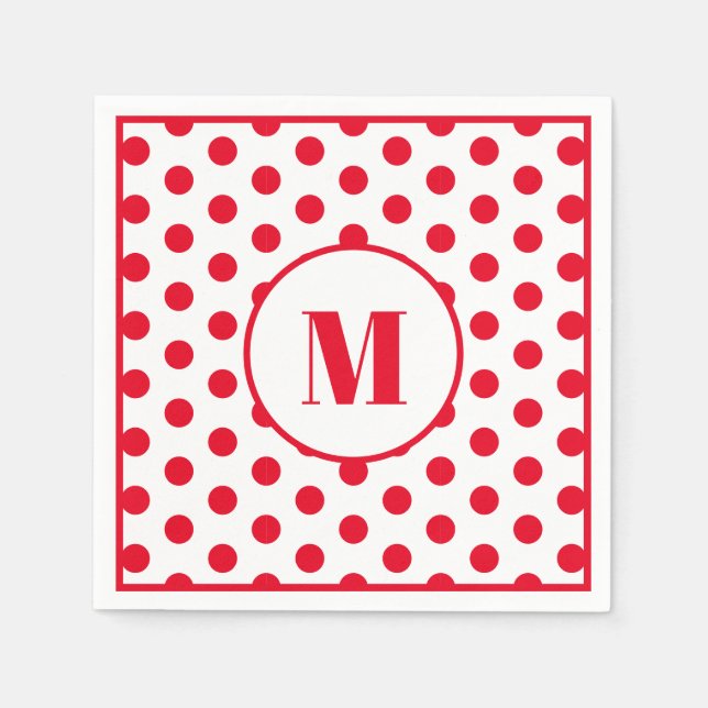 Serviette En Papier Monogramme de point de polka - points rouges initi (Devant)