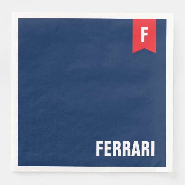 Serviette En Papier Monogramme de réunion de famille rouge blanc et bl (Devant)