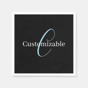 Serviette En Papier Monogramme de script cursif éditable Noir Bleu Bla