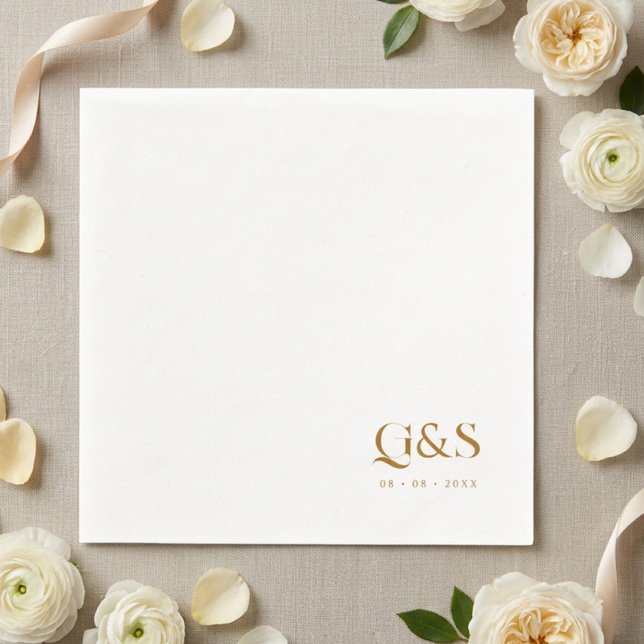 Serviette En Papier Monogramme de script élégant et date de mariage (Créateur téléchargé)