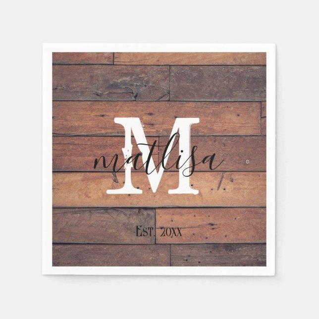 Serviette En Papier Monogramme de style Brown Script motif rustique ét (Devant)