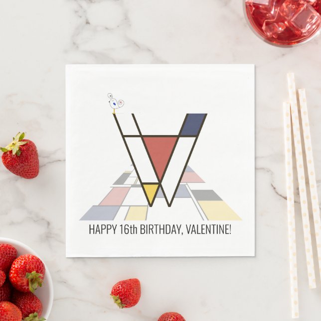 Serviette En Papier Monogramme de style néoplasticisme frappant. Lettr (En situation)