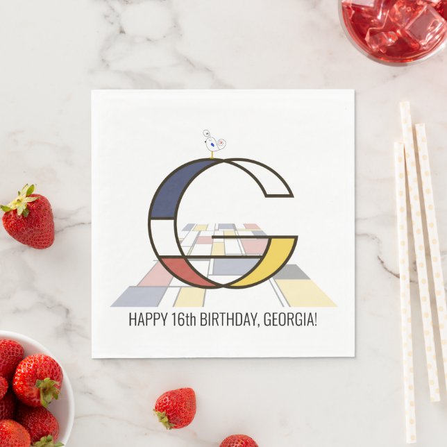 Serviette En Papier Monogramme de style néoplasticisme frappant. Lettr (En situation)