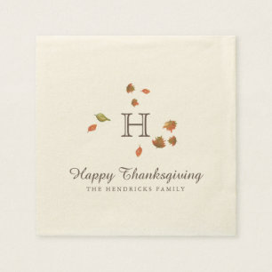 Serviette En Papier Monogramme de thanksgiving d'arbres d'automne