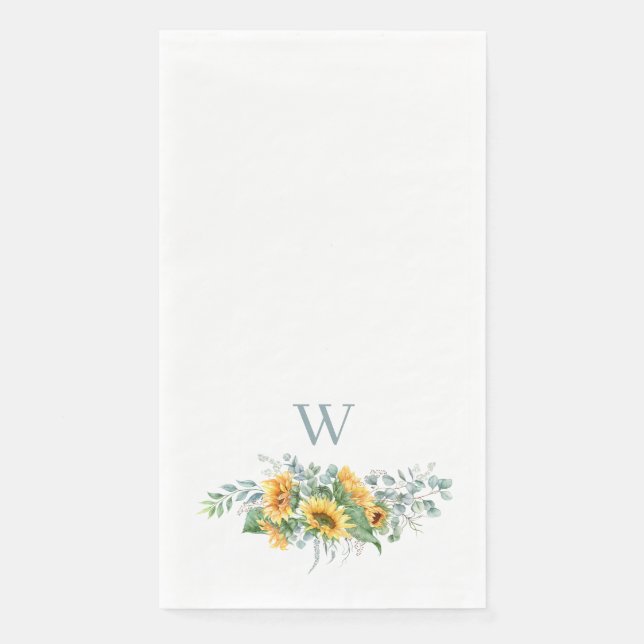 Serviette En Papier Monogramme de tournesol d'aquarelle (Devant)