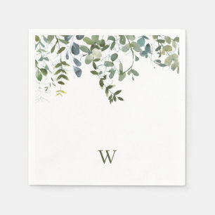 Serviette En Papier Monogramme de verdure à l'aquarelle élégante